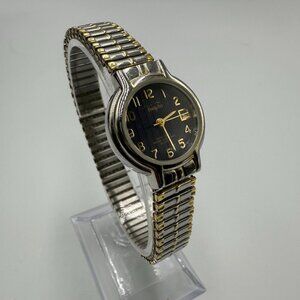 3/$30 Vanity Fair Watch Women Silver Gold Two Tone Date Window Stretch Band